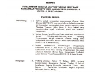 Pemkot Bekasi Perpanjang Masa ATHB Hingga 02 Desember 2020
