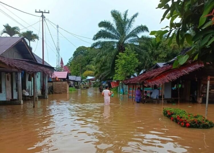 Salah satu ruas jalan di Tapanuli Tengah (Tapteng) yang terkena banjir bandang